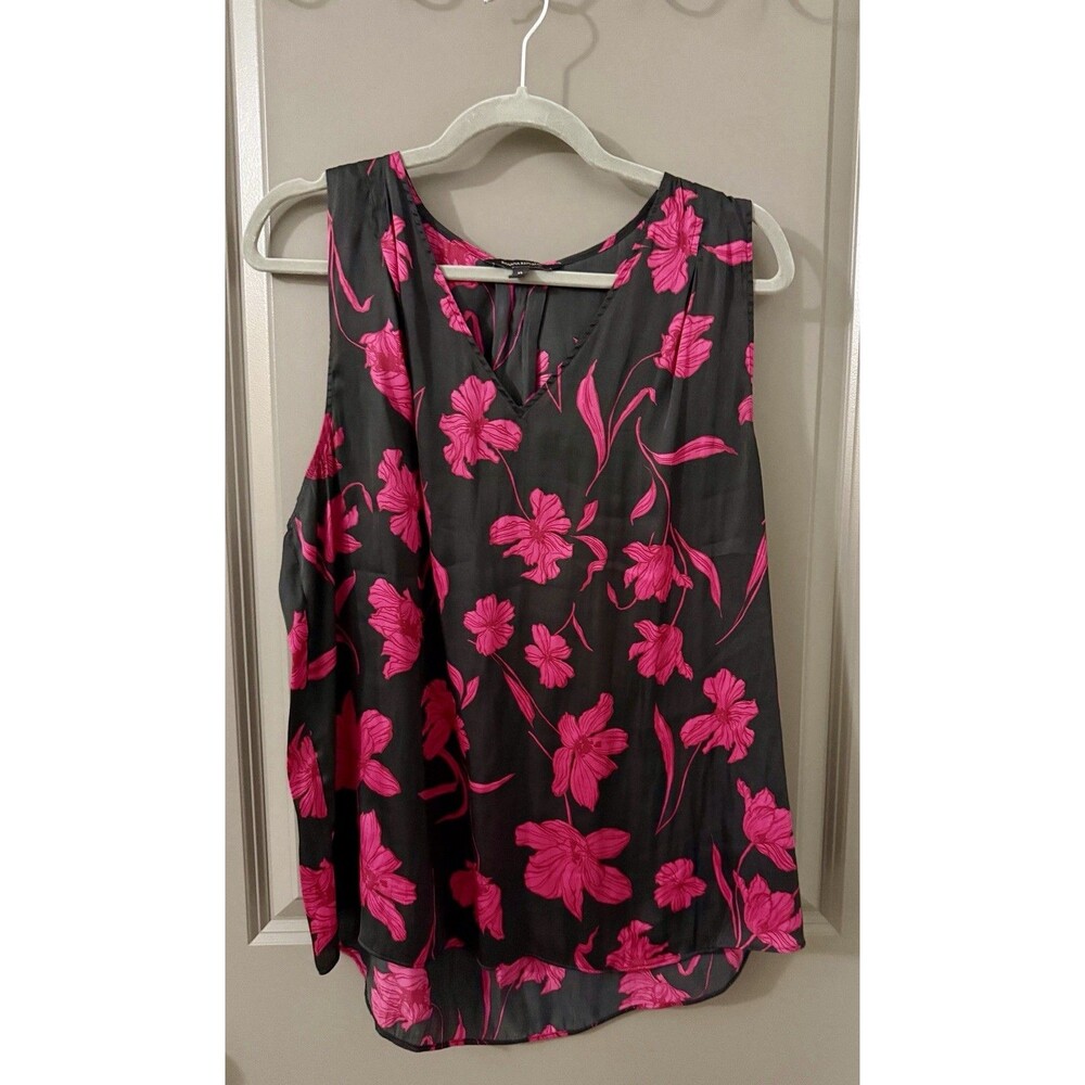 Banana Republic Black And Hit Pink Silk Floral Shell Size XL Women’s EUC